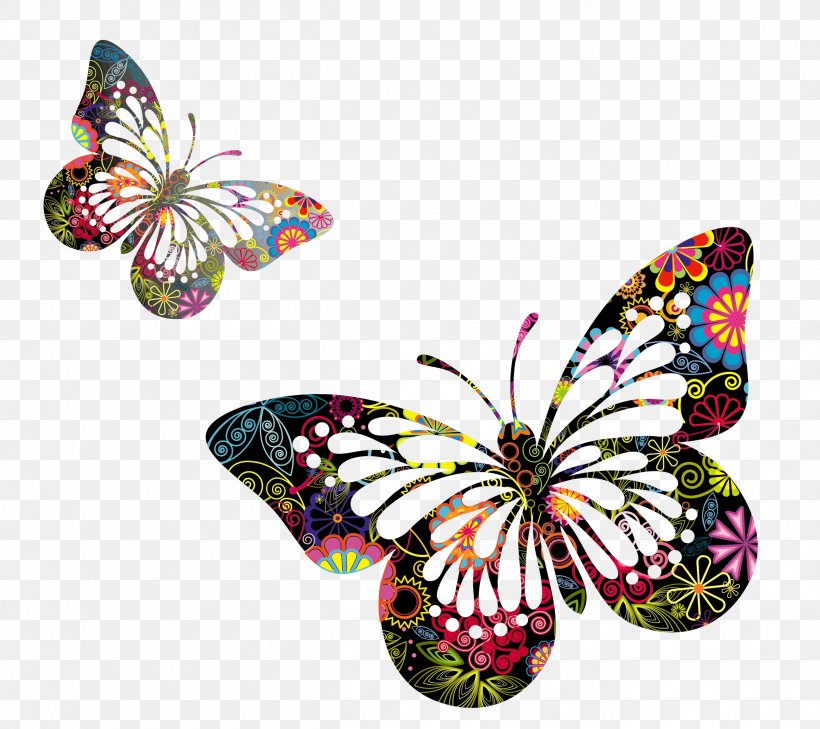 Butterfly Drawing Painting Wallpaper, PNG, 2519x2240px, Papillon Dog, Brush Footed Butterfly, Butterfly, Color, Free Download Free
