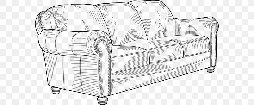 Couch Drawing Clip Art, PNG, 593x340px, Couch, Black And White, Chair, Drawing, Furniture Download Free