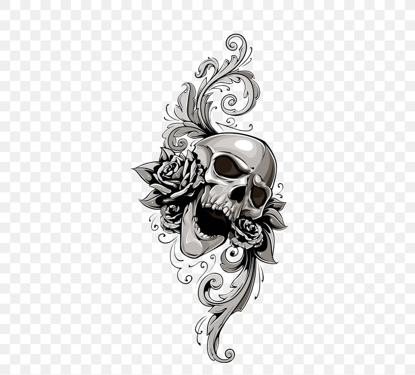 Calavera Skull Flower Illustration, PNG, 452x741px, Calavera, Art, Black And White, Bone, Creative Market Download Free