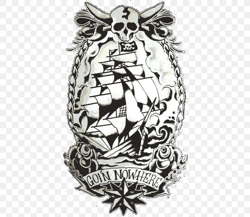 Old School (tattoo) Boat Drawing Pirate, PNG, 424x712px, Tattoo, Art, Black And White, Boat, Bone Download Free