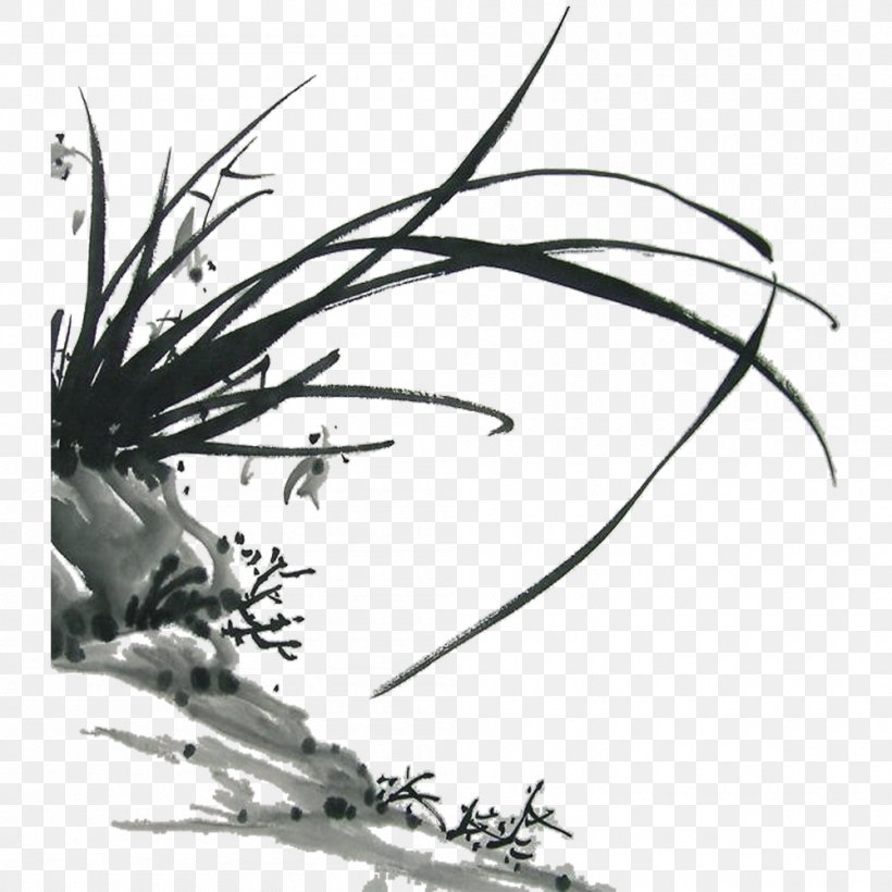 Ink Wash Painting Ink Brush Download, PNG, 1000x1000px, Ink Wash Painting, Art, Artwork, Black And White, Branch Download Free