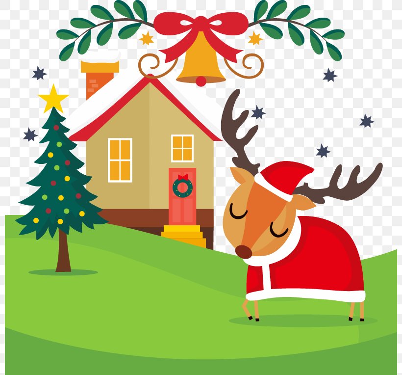 Cartoon Vector Outskirts Red Christmas Deer, PNG, 800x764px, Reindeer, Area, Art, Artwork, Christmas Download Free