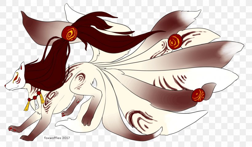 Kitsune Fox Supernatural Mammal Illustration, PNG, 2400x1400px, Watercolor, Cartoon, Flower, Frame, Heart Download Free