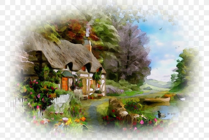 Natural Landscape Watercolor Paint Painting Landscape Tree, PNG, 768x549px, Watercolor, House, Landscape, Natural Landscape, Paint Download Free