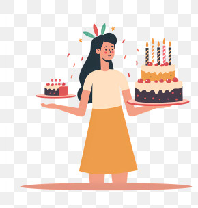 Woman Celebrating Birthday - Woman Holding Birthday Cakes PNG
