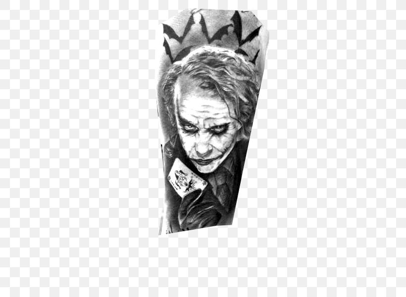 Joker Batman The Dark Knight Heath Ledger Tattoo, PNG, 450x600px, Joker, Arm, Art, Batman, Black And White Download Free