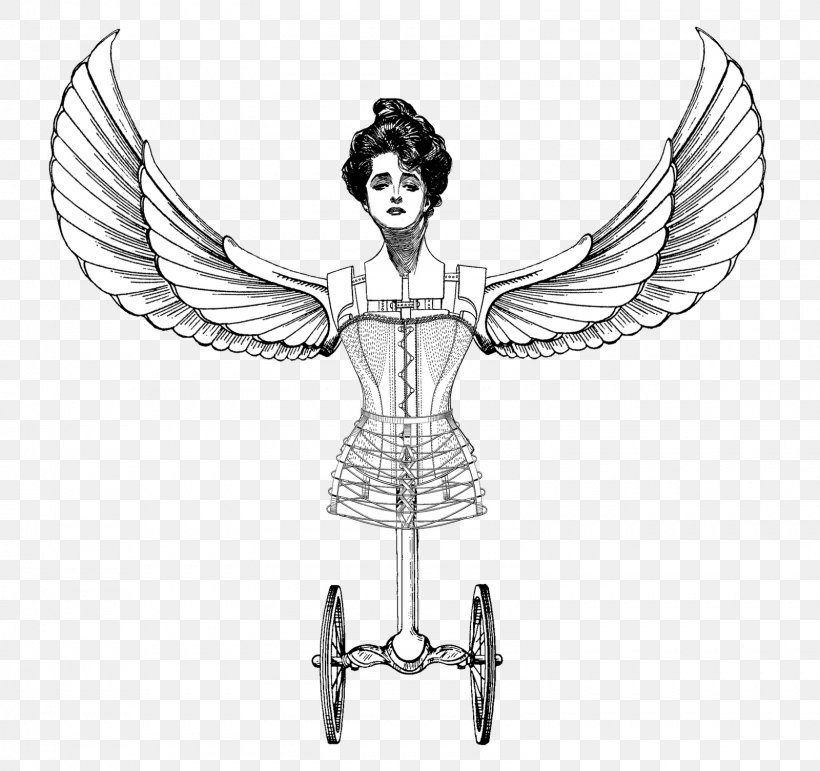 Steampunk Drawing Corset Sketch, PNG, 1600x1505px, Steampunk, Angel, Art, Bird, Black And White Download Free