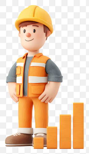 Engineer With Growth Chart - Cartoon Construction Worker With Hard Hat PNG