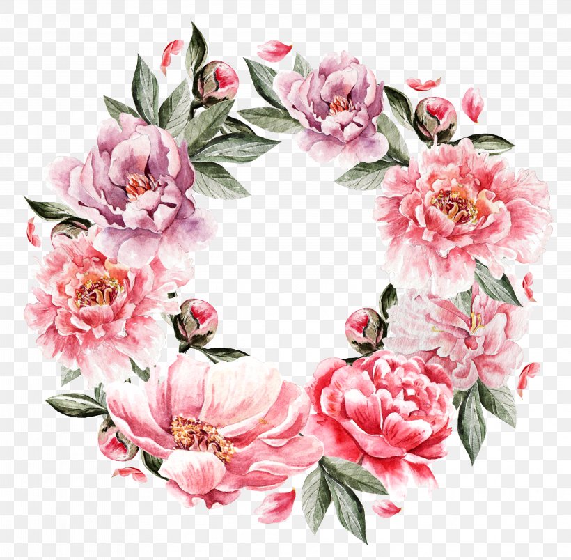 Flower Painting Wreath, PNG, 4167x4089px, Flower, Blossom, Cut Flowers, Drawing, Floral Design Download Free