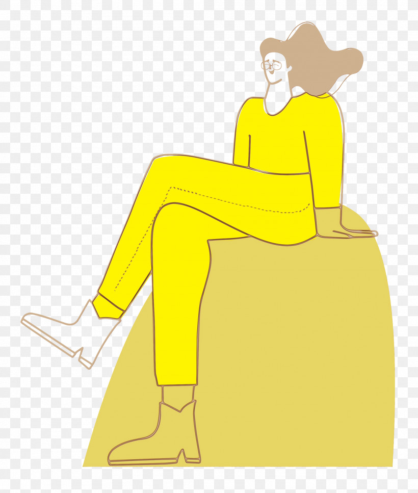 Cartoon Yellow Sitting H&m Male, PNG, 2119x2500px, Watercolor, Cartoon, Happiness, Hm, Line Download Free