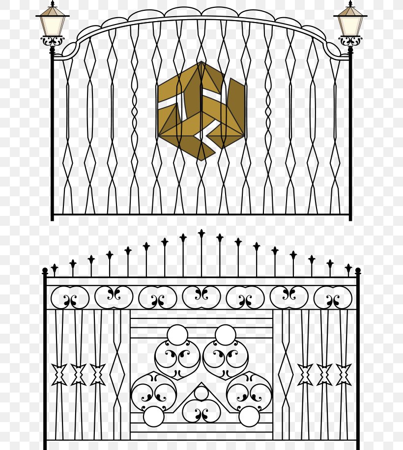 Fence Gate Wrought Iron Iron Railing, PNG, 676x917px, Fence, Area, Black And White, Cast Iron, Chainlink Fencing Download Free