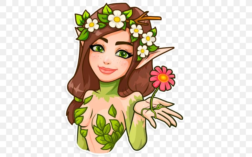 Sticker Floral Design Nymph Fairy Telegram, PNG, 512x512px, Watercolor, Cartoon, Flower, Frame, Heart Download Free