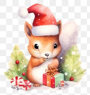 Cartoon Squirrel - Christmas Squirrel Holding Holiday Gifts PNG