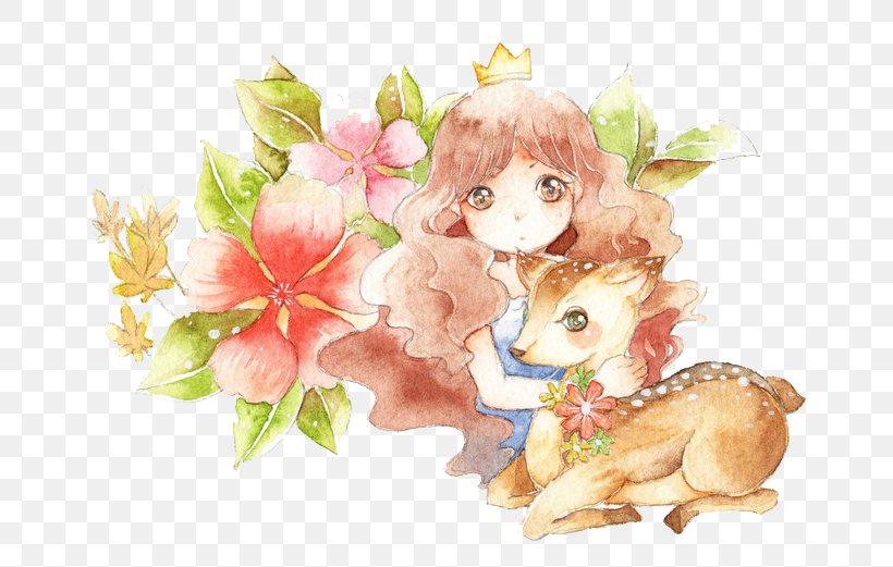 Deer Floral Design Illustration, PNG, 700x521px, Watercolor, Cartoon, Flower, Frame, Heart Download Free