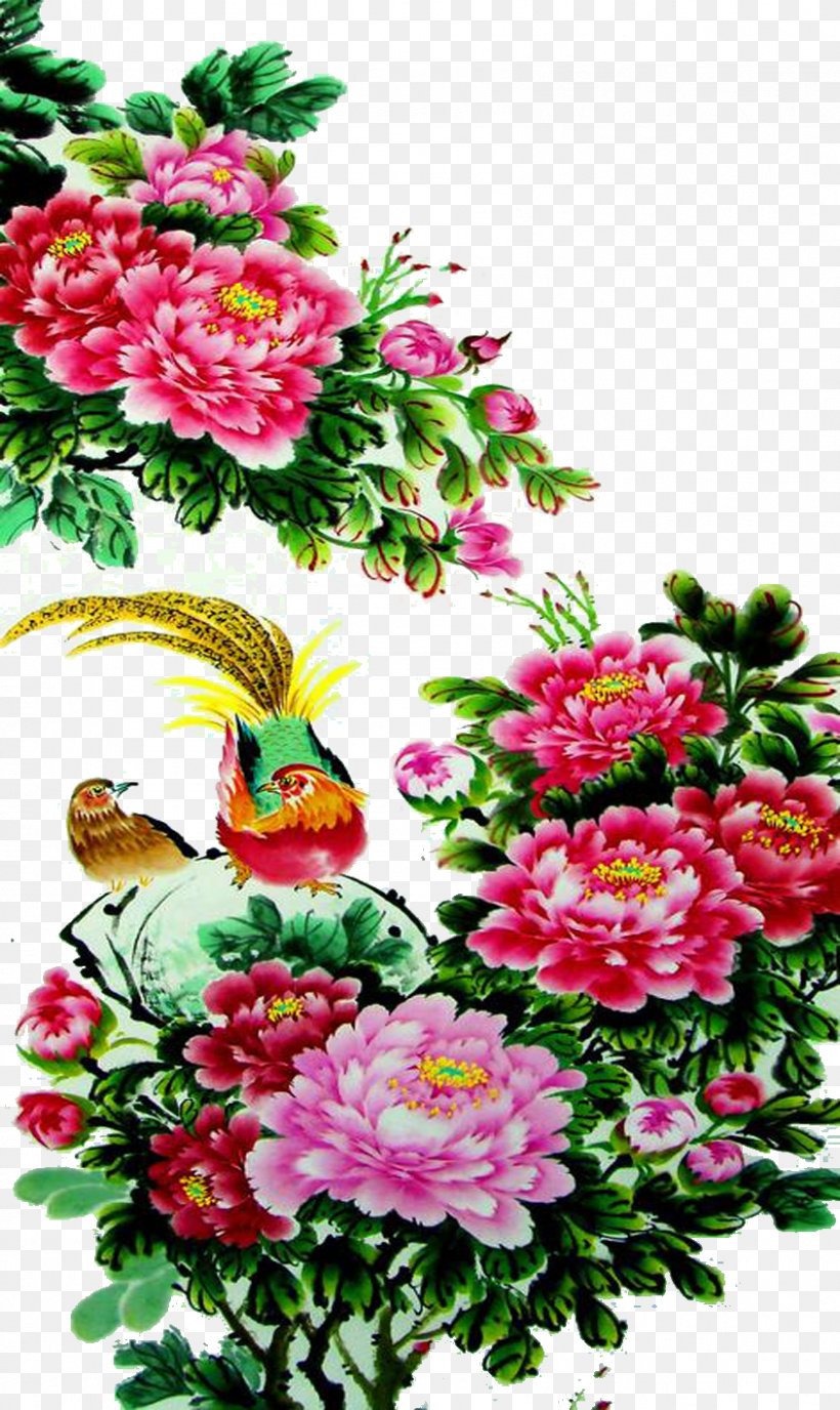 Golden Pheasant Floral Design Bird-and-flower Painting Chinese Painting, PNG, 844x1417px, Golden Pheasant, Annual Plant, Art, Artificial Flower, Birdandflower Painting Download Free