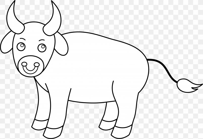 Cattle Bull Drawing Black And White Clip Art, PNG, 7720x5301px, Cattle, African Elephant, Animal Figure, Area, Art Download Free