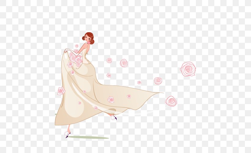 Wedding Invitation Bride Wedding Dress White Wedding, PNG, 500x500px, Watercolor, Cartoon, Flower, Frame, Heart Download Free