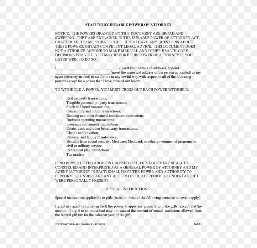 Power Of Attorney Texas Document Form Healthcare Proxy, PNG, 612x792px, Power Of Attorney, Advance Healthcare Directive, Area, Bank, Document Download Free