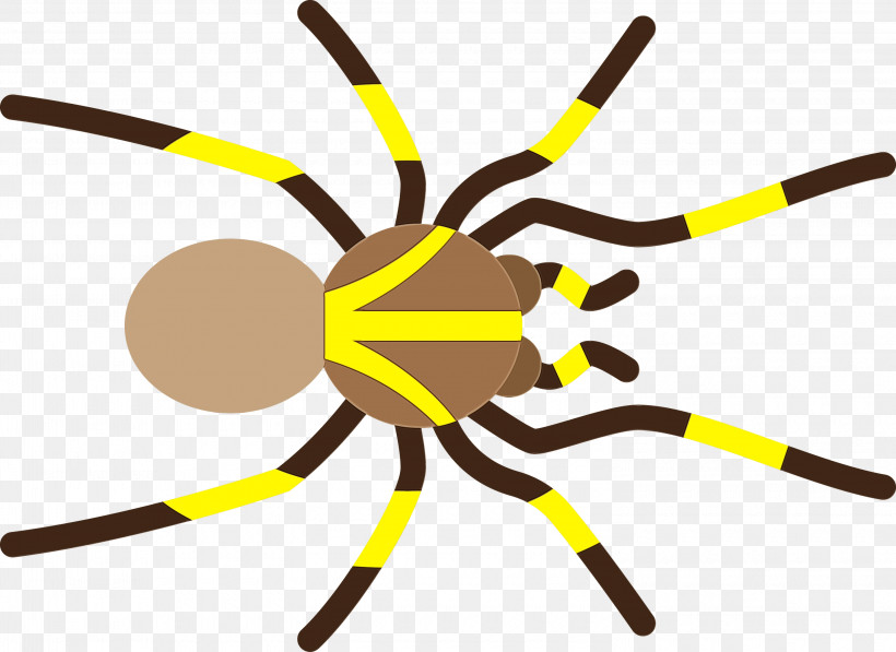 Insect Yellow Line, PNG, 3000x2187px, Cartoon Spider, Insect, Line, Paint, Watercolor Download Free