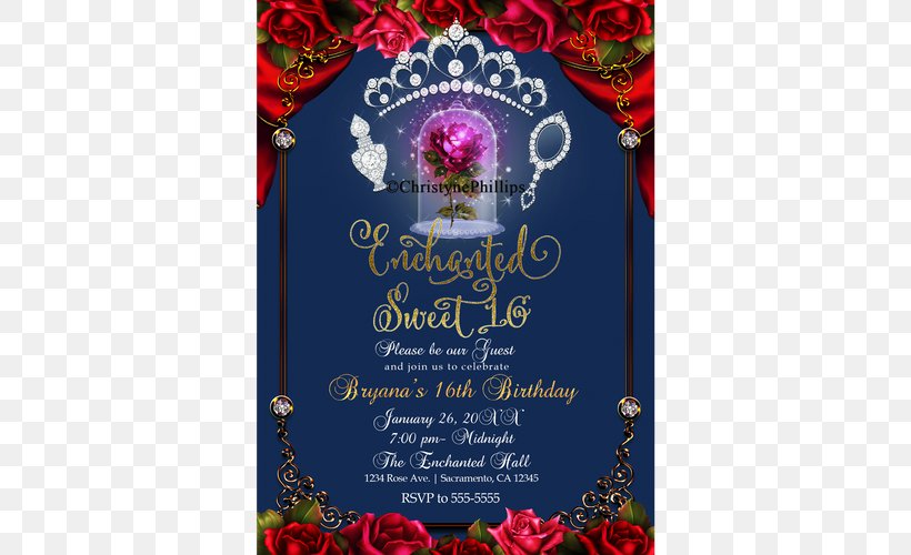 Wedding Invitation Sweet Sixteen Birthday Convite, PNG, 500x500px, Wedding Invitation, Advertising, Beast, Beauty And The Beast, Birthday Download Free