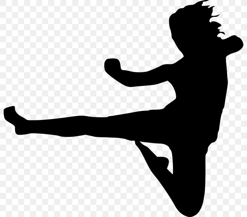 Flying Kick Karate Martial Arts Clip Art, PNG, 796x720px, Kick, Arm, Black And White, Boxing, Finger Download Free