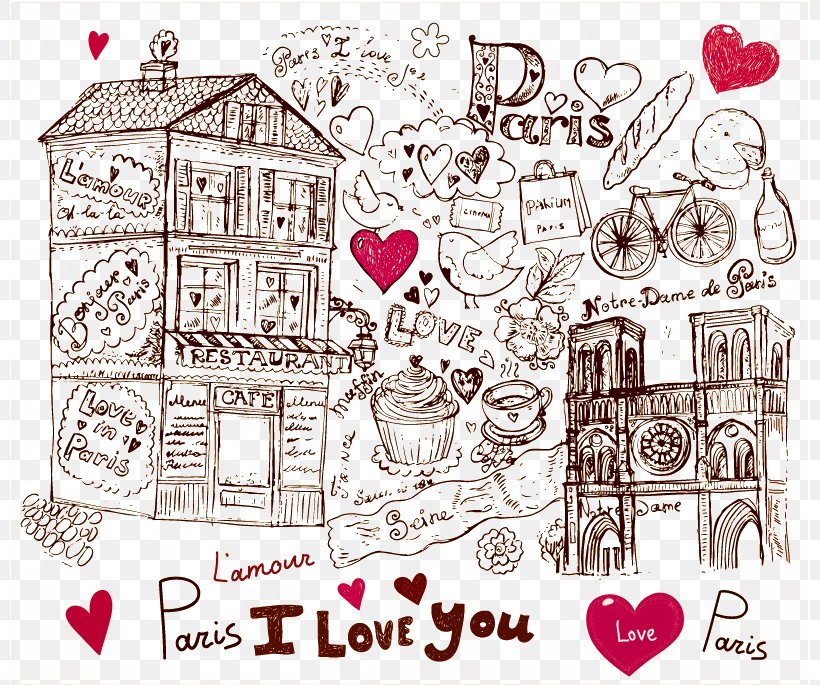 Paris Drawing Cartoon, PNG, 800x685px, Watercolor, Cartoon, Flower, Frame, Heart Download Free