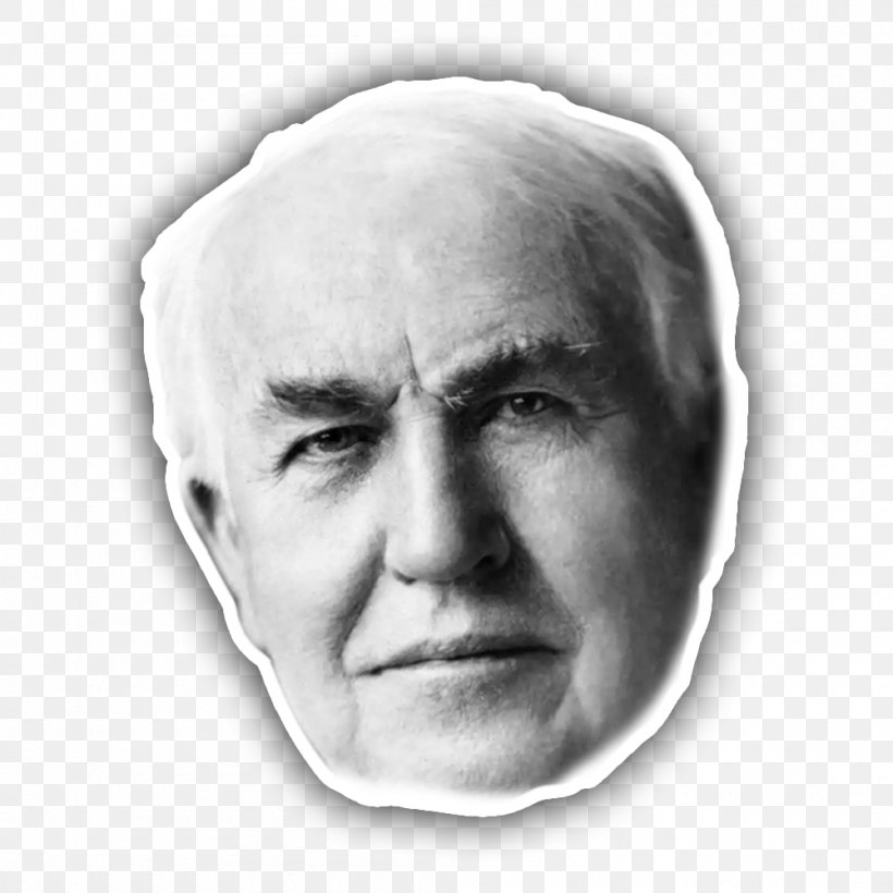 Thomas Edison War Of The Currents Inventor Invention Incandescent Light Bulb, PNG, 1000x1000px, Thomas Edison, Alessandro Volta, Black And White, Cheek, Chin Download Free
