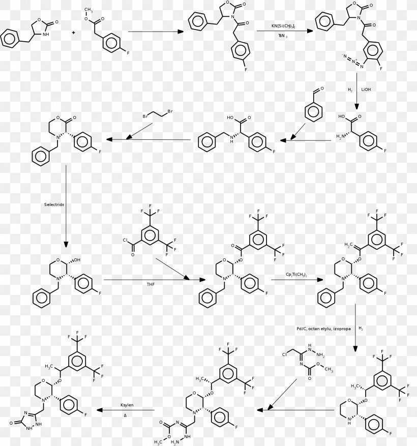 Aprepitant Chemical Synthesis CYP3A4 Organic Chemistry Sintesis, PNG, 2107x2256px, Aprepitant, Area, Black, Black And White, Chemical Synthesis Download Free