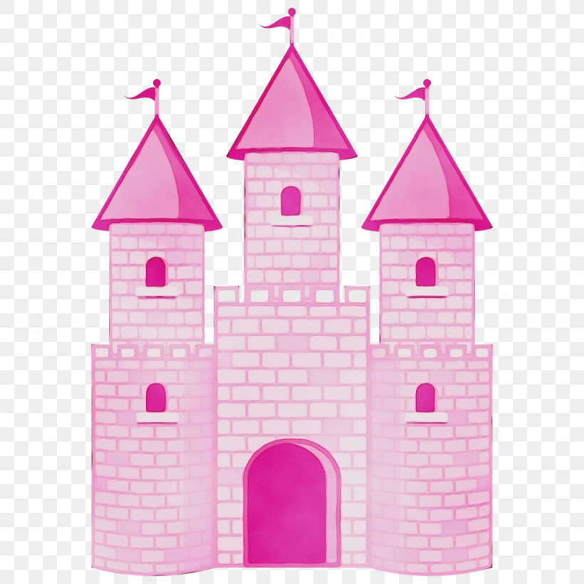 Pink Castle Steeple Building Architecture, PNG, 900x900px, Watercolor, Architecture, Building, Castle, Facade Download Free