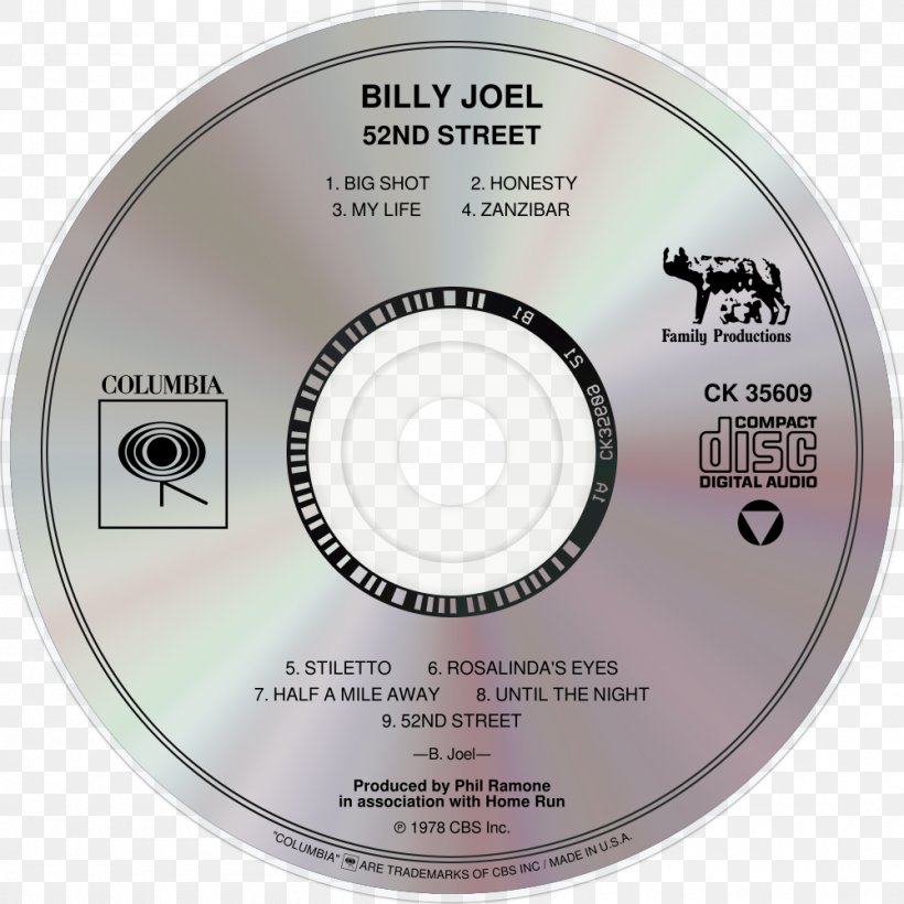 Compact Disc 52nd Street Album Piano Man Big Shot, PNG, 1000x1000px, Watercolor, Cartoon, Flower, Frame, Heart Download Free