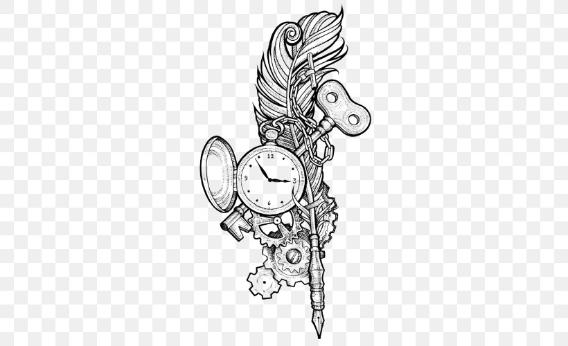 Gold Drawing, PNG, 500x500px, Pocket Watch, Abziehtattoo, Blackandwhite, Body Art, Clock Download Free