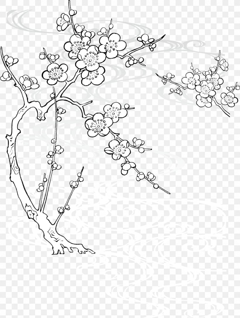 Paper Drawing Cherry Blossom Line Art, PNG, 932x1238px, Paper, Area, Art, Black And White, Blossom Download Free