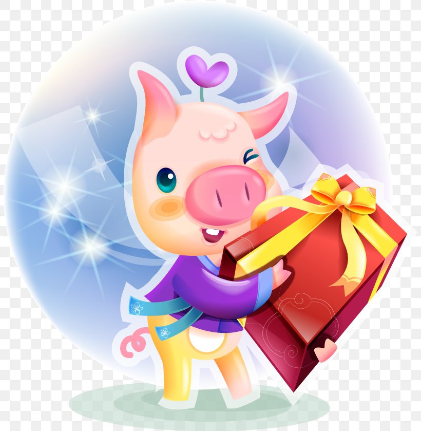 Domestic Pig Clip Art, PNG, 806x839px, Domestic Pig, Box, Fictional Character, Gift, Pig Download Free