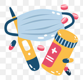 Pharmacy - Medical Supplies With Mask And Pills PNG