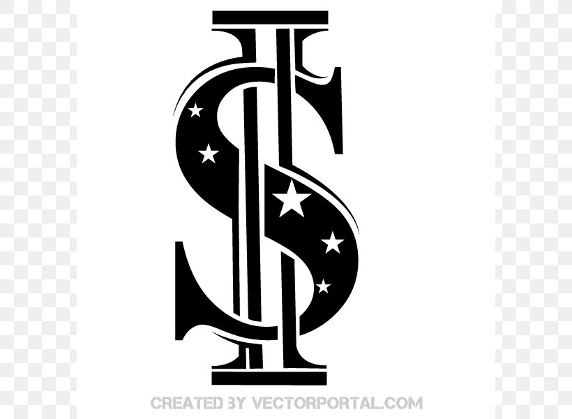 Dollar Sign United States Dollar Clip Art, PNG, 600x600px, Dollar Sign, Black And White, Brand, Currency, Currency Symbol Download Free
