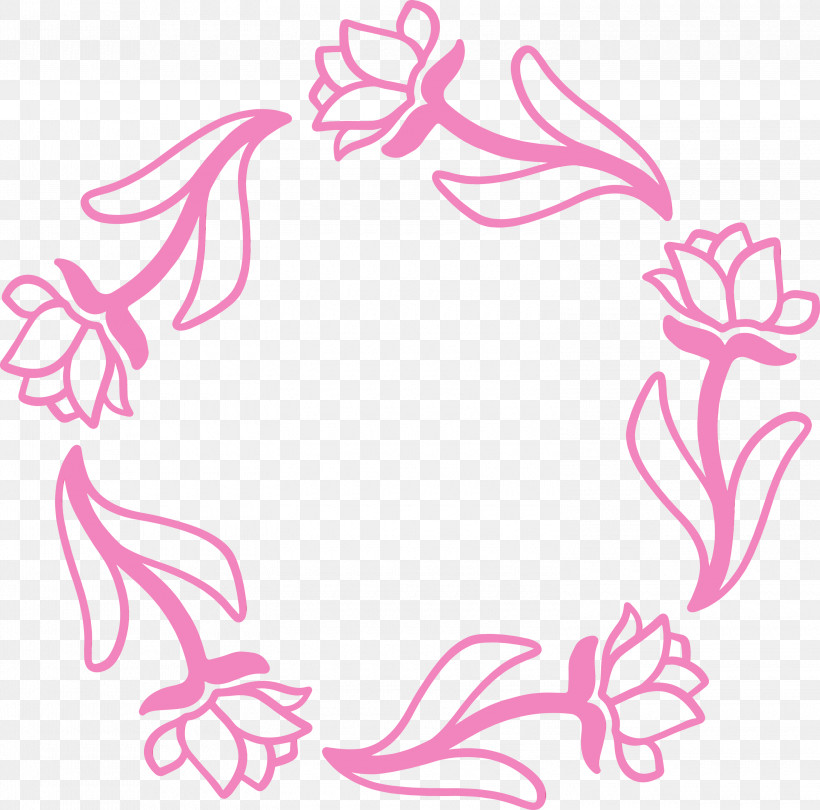 Pink Magenta Line Art Herbaceous Plant, PNG, 3000x2967px, Floral Frame, Flower Frame, Herbaceous Plant, Line Art, Magenta Download Free