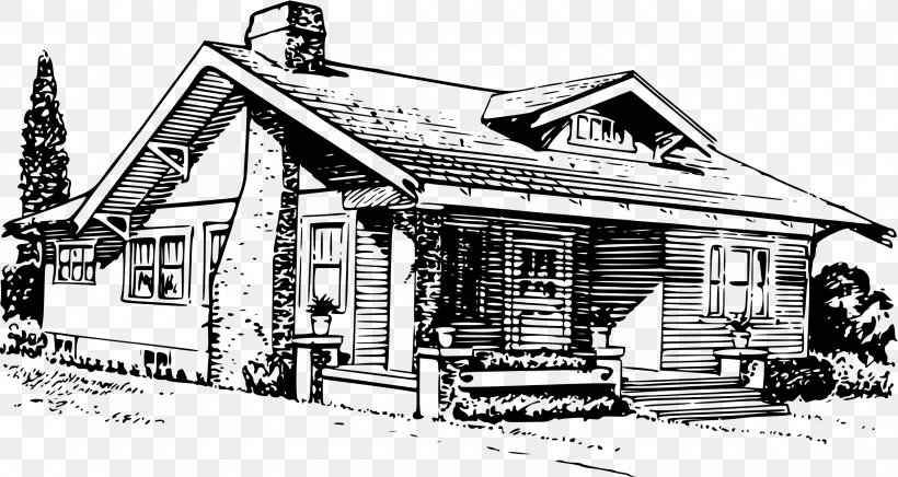 Bungalow Drawing House Clip Art, PNG, 2400x1278px, Bungalow, Black And White, Building, Cottage, Drawing Download Free