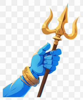 Trishul - Mythical Blue Hand With Golden Trident PNG