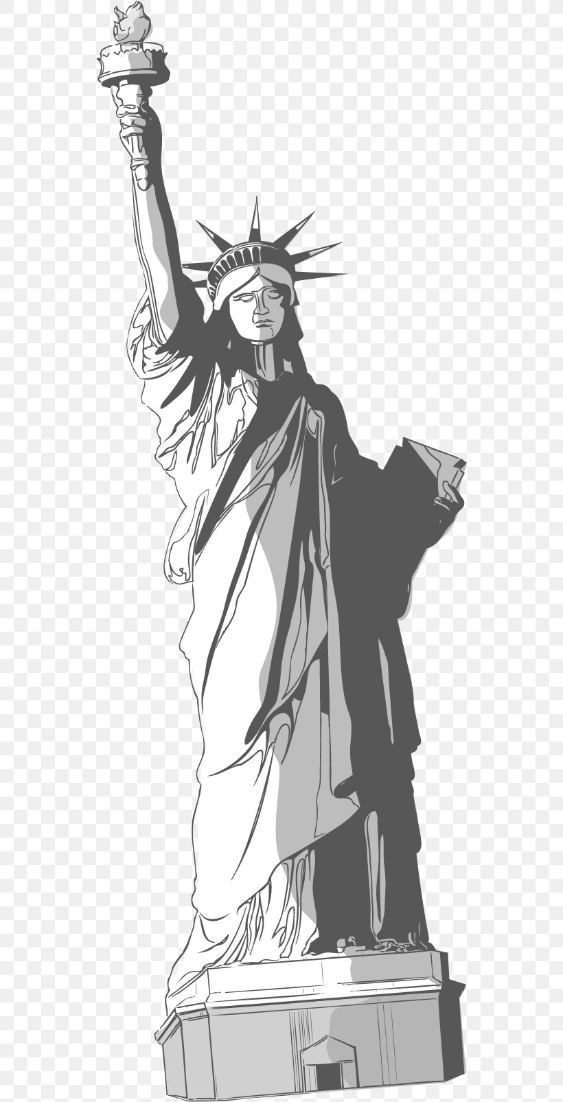 Statue Of Liberty Drawing Clip Art, PNG, 540x1605px, Statue Of Liberty, Art, Artwork, Black And White, Cartoon Download Free