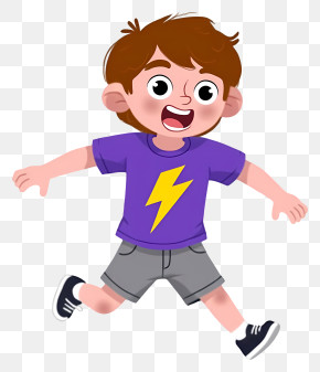 Cartoon Student - Energetic Cartoon Boy In Purple Shirt PNG