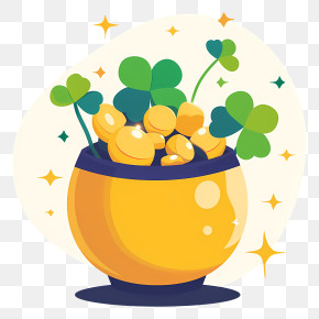 Pot - Pot Of Gold With Clovers PNG