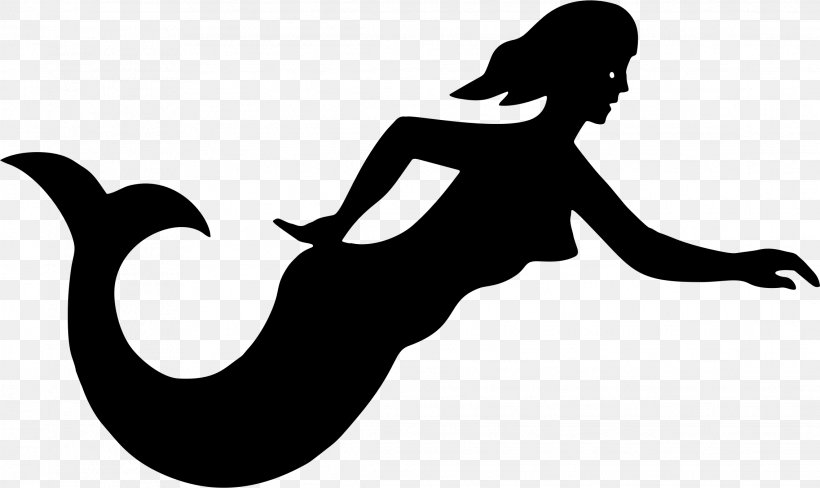 Silhouette Ariel Mermaid, PNG, 2274x1354px, Silhouette, Ariel, Arm, Black And White, Drawing Download Free