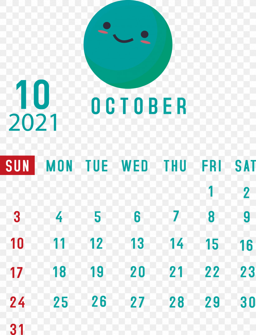 October 2021 Printable Calendar October 2021 Calendar, PNG, 2290x3000px, October 2021 Printable Calendar, Aqua M, Calendar System, Green, Happiness Download Free