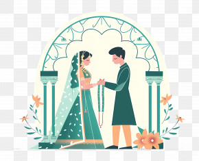 Indian Wedding Couple - Couple Exchanging Garlands In Traditional Setting PNG