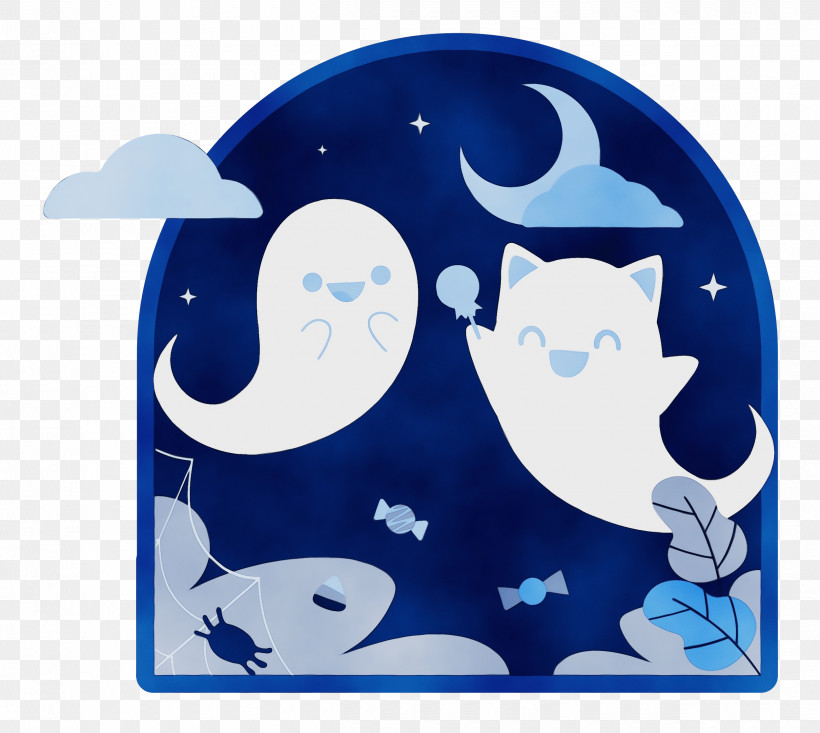 Cobalt Blue Font Cartoon Character Blue, PNG, 2500x2235px, Spooky Halloween, Biology, Blue, Cartoon, Character Download Free