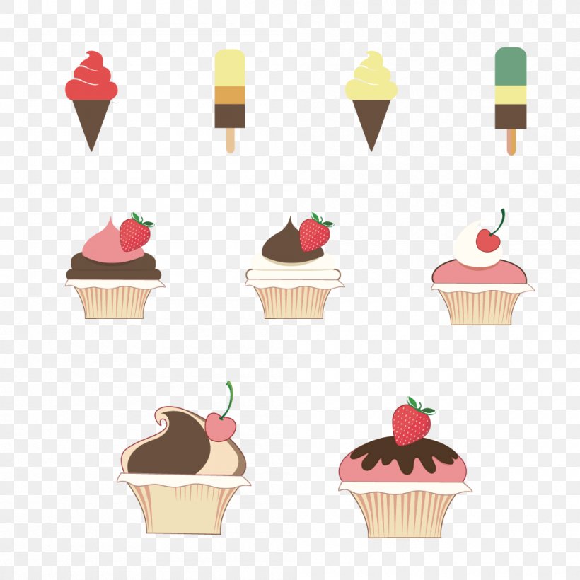 Ice Cream Cone Ice Pop Strawberry Cupcake, PNG, 1000x1000px, Ice Cream, Aedmaasikas, Cake, Cream, Cupcake Download Free