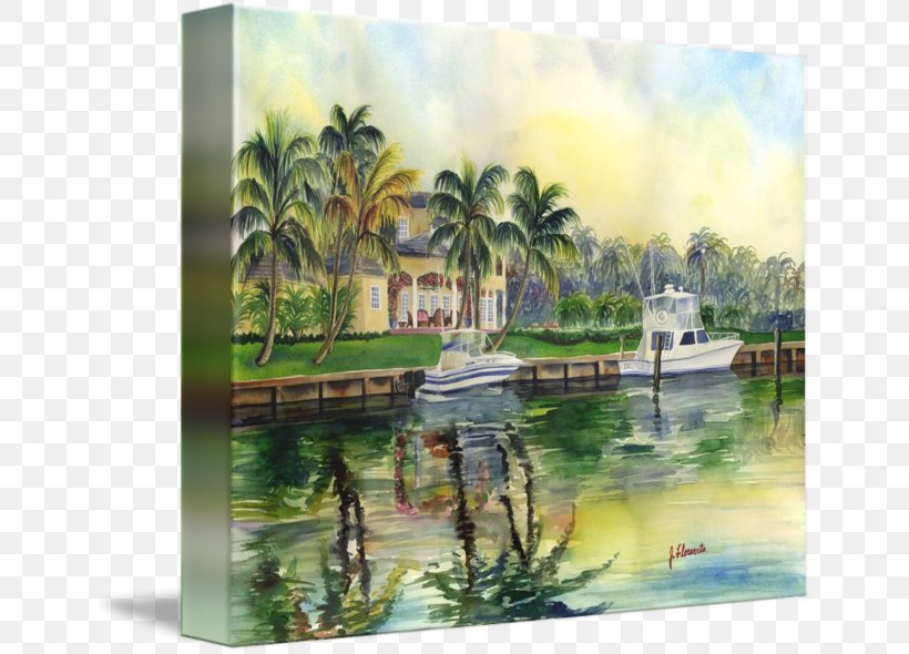 Watercolor Painting Bayou Gallery Wrap Canvas, PNG, 650x590px, Watercolor Painting, Arecaceae, Arecales, Art, Bank Download Free