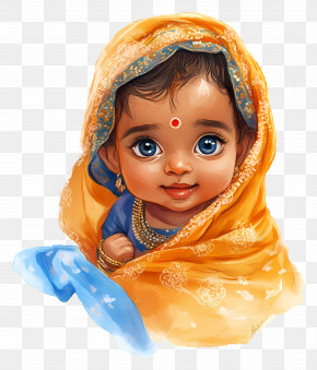Indian Baby - Cute Baby With Orange Shawl PNG