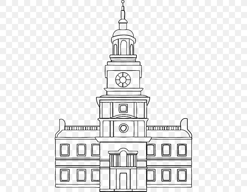 Independence Hall Independence National Historical Park Clip Art, PNG, 456x640px, Independence Hall, Area, Black And White, Building, Cartoon Download Free