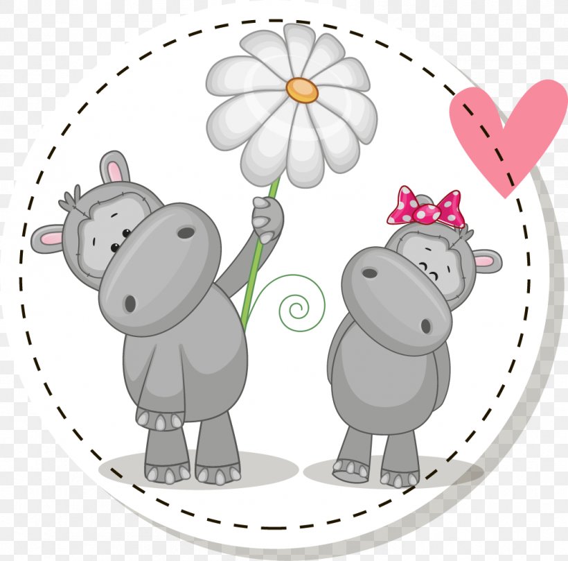 Hippopotamus Cartoon Drawing Illustration, PNG, 1045x1032px, Watercolor, Cartoon, Flower, Frame, Heart Download Free